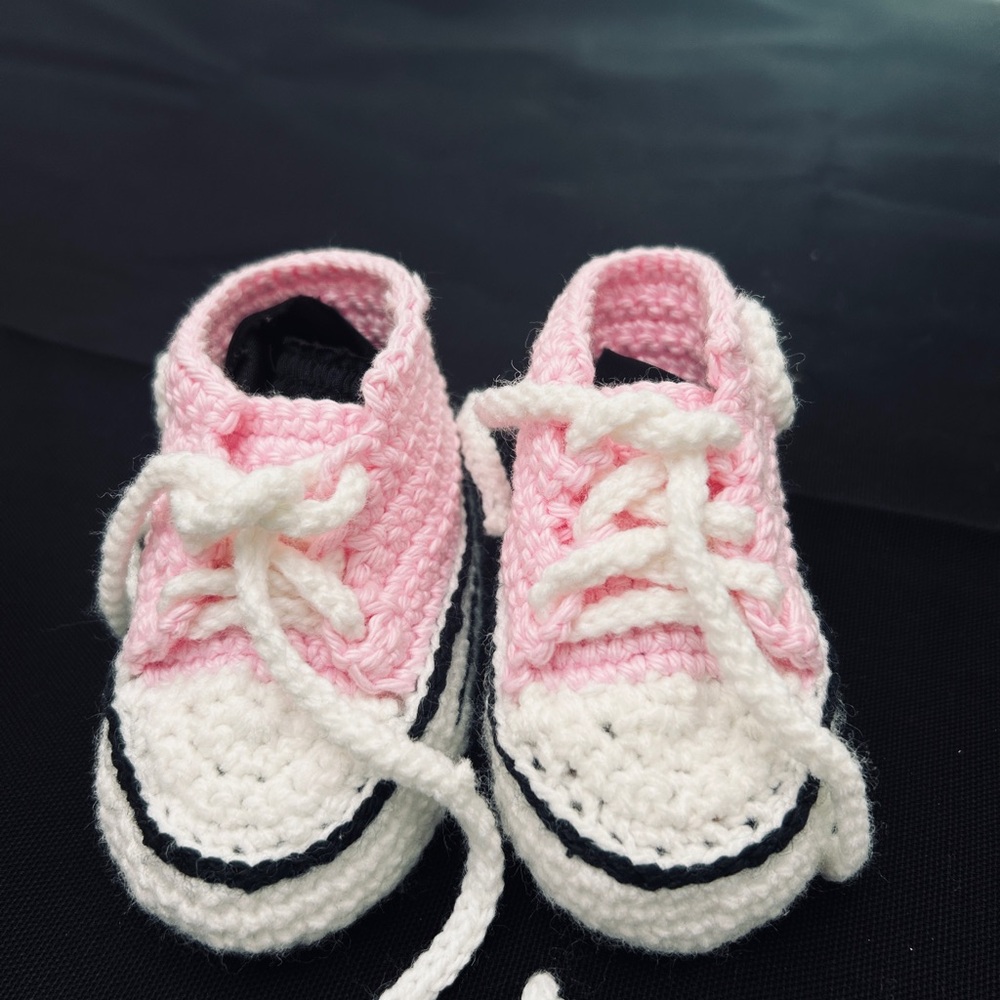 Pink and White Kids Crochet Shoes